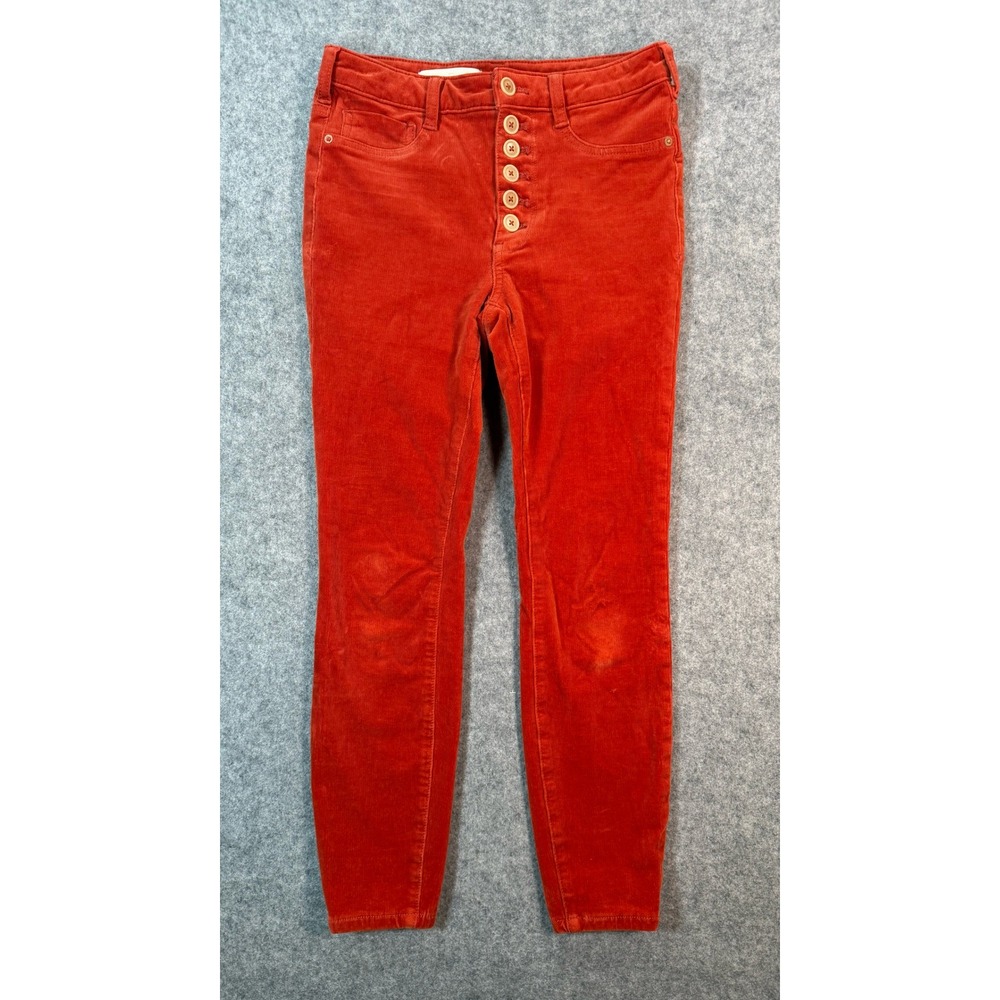 Anthropologie Pilcro High Rise Skinny Corduroy Pants Orange Red Button Fly 27